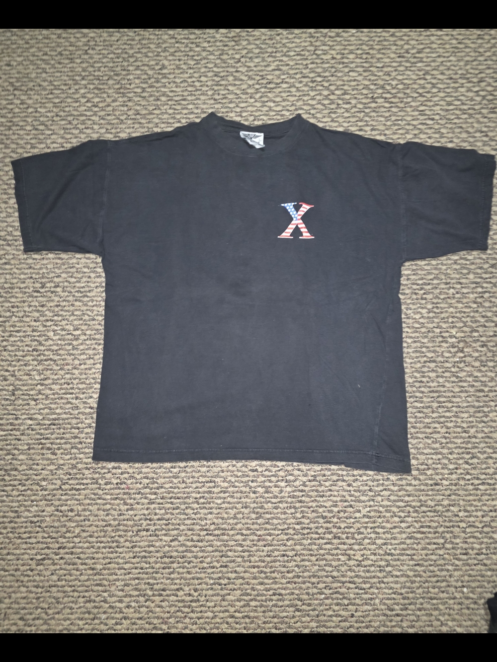 Fruit of the Loom Black Short-Sleeve T-Shirt with American Flag 'X' Graphic
